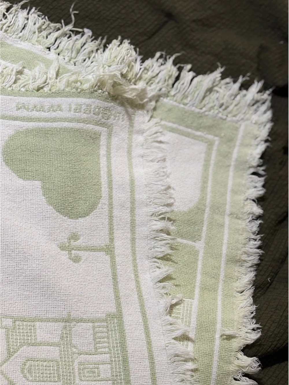 Vintage Style Woven Throw Blanket with Heart and House Motif